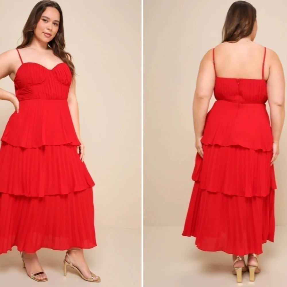 LULUS Prom Wedding Flowy Sexy Boho Tiered Ruffles Bustier Midi Dress • Small NWT - Picture 4 of 5